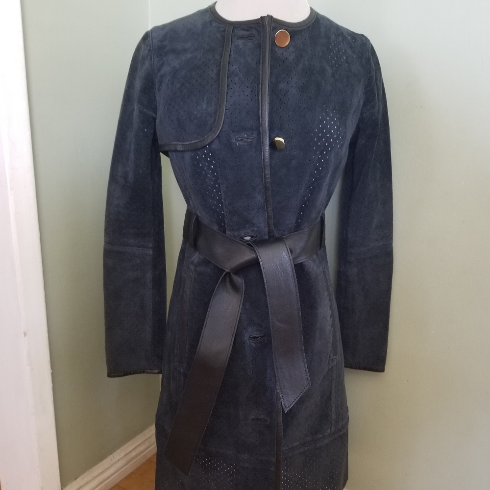 Tory Burch suede perforated coat with belt